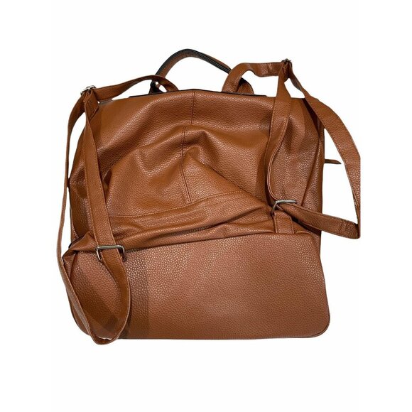 Underonesky Leather Brown Travel Backpack Zipper Pockets Adjustable Straps - Picture 3 of 5